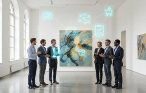 Group of people discussing their recent acquisitions